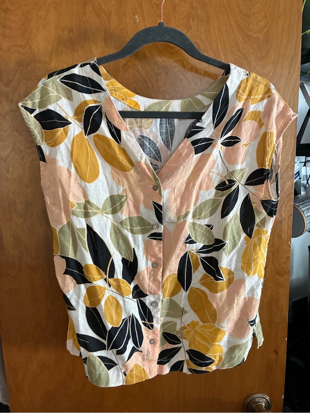 Rachel Zoe Floral Cotton Short-Sleeve Top in White, Mustard & Blush - Picture 2 of 3